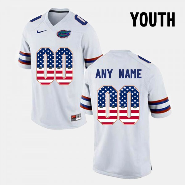 Florida Gators Youth #00 US Flag Fashion Custom Jersey White