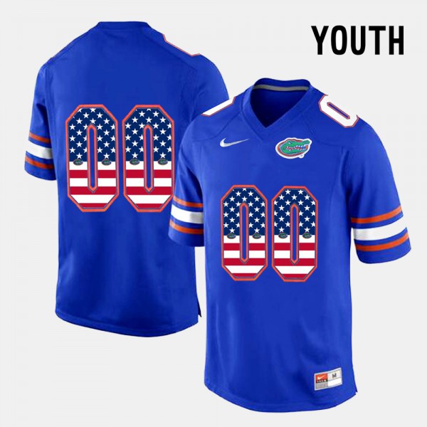 Florida Gators Youth #00 US Flag Fashion Customized Jersey Blue