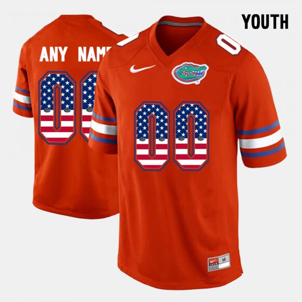 Florida Gators Youth #00 US Flag Fashion Customized Jersey Orange